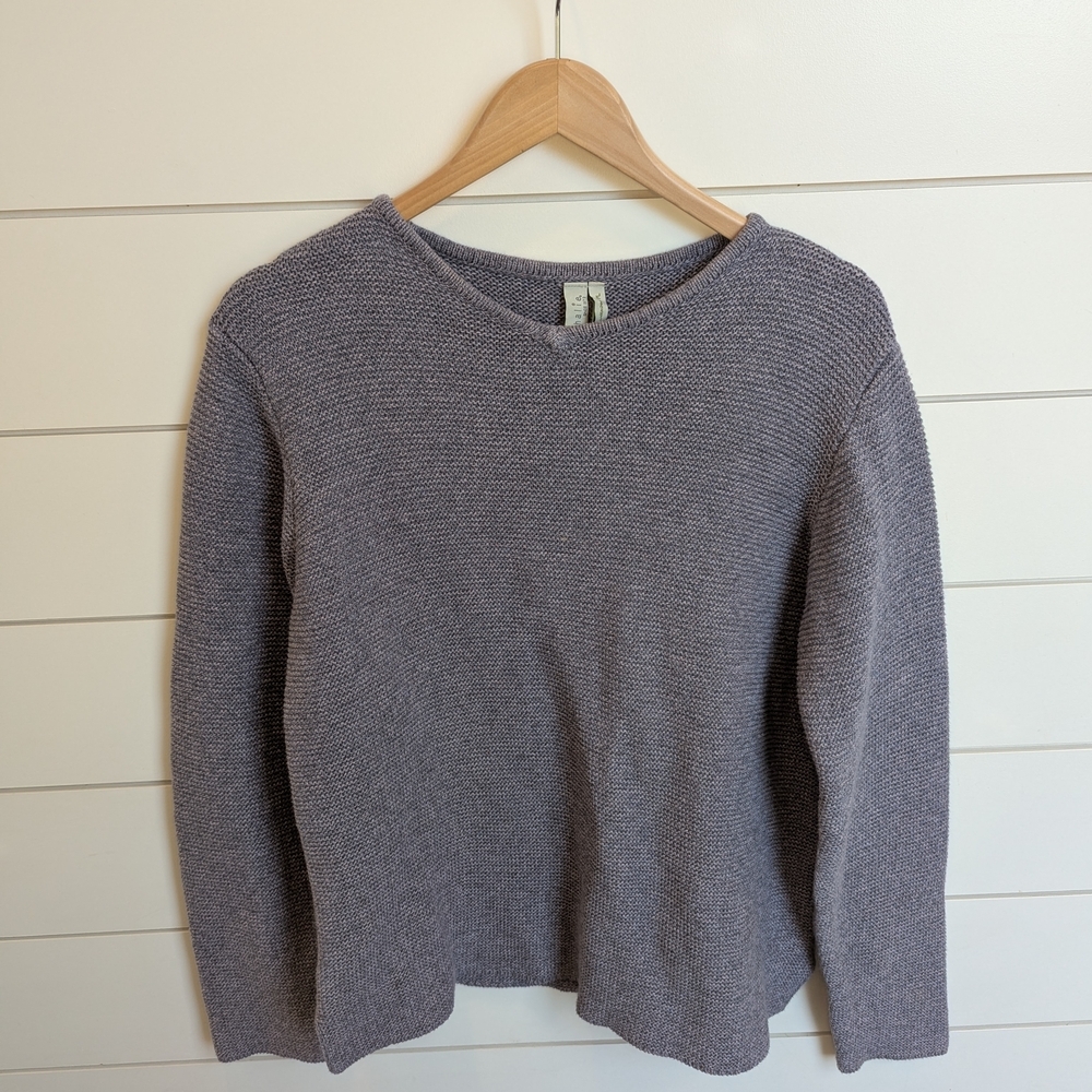 Sahalie Women's V Neck Dusky Purple Knot Sweater Long Sleeve